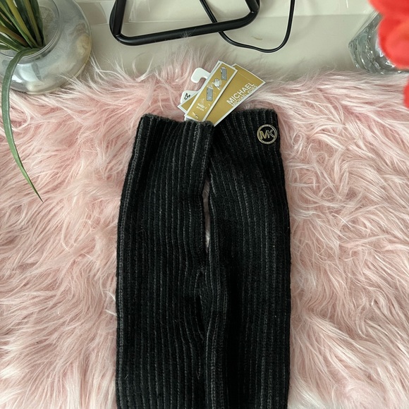 NWT Michael Michael Kors Fingerless Gloves Soft Knit Black Gray Ribbed Arm Sock - Picture 10 of 11